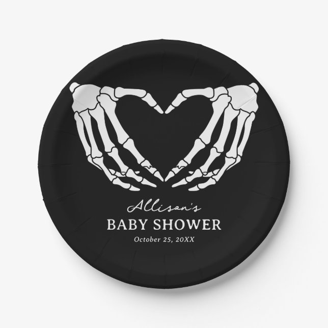 Skeleton Halloween Baby Shower Paper Plates (Front)