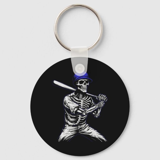 Skeleton Halloween Baseball Player  Keychain (Front)
