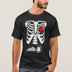 Skeleton Halloween Beer Pizza  Pregnancy Couple Me T-Shirt