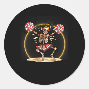 Skeleton Halloween Cheer Skeleton Cheerleader Classic Round Sticker