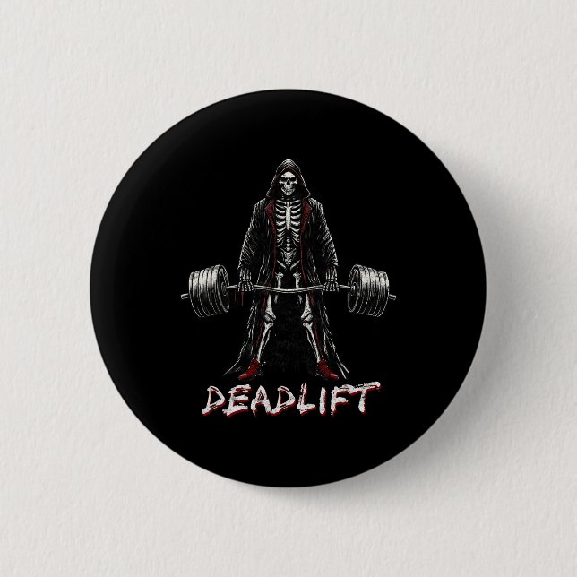 Skeleton Halloween Gym Jokes Weightlifting Workout Button (Front)