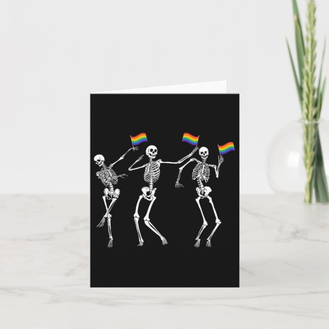 Skeleton Halloween Lgbt Flag Skeleton Gay Pride Mo Card (Front)