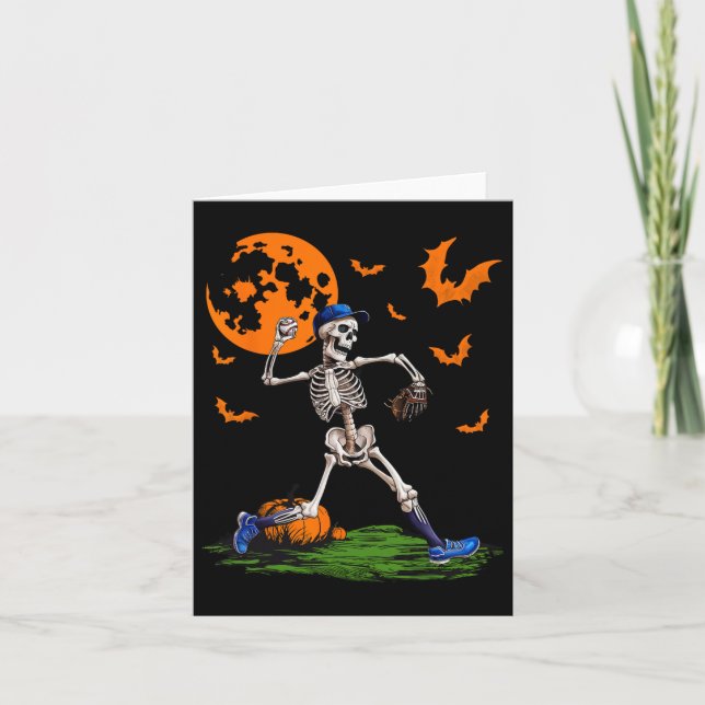 Skeleton Halloween Men Boys Baseball Spooky Season Card (Front)