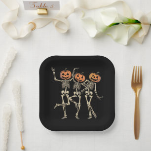 Skeleton Halloween Pumpkin Fall Spooky Season  Paper Plates