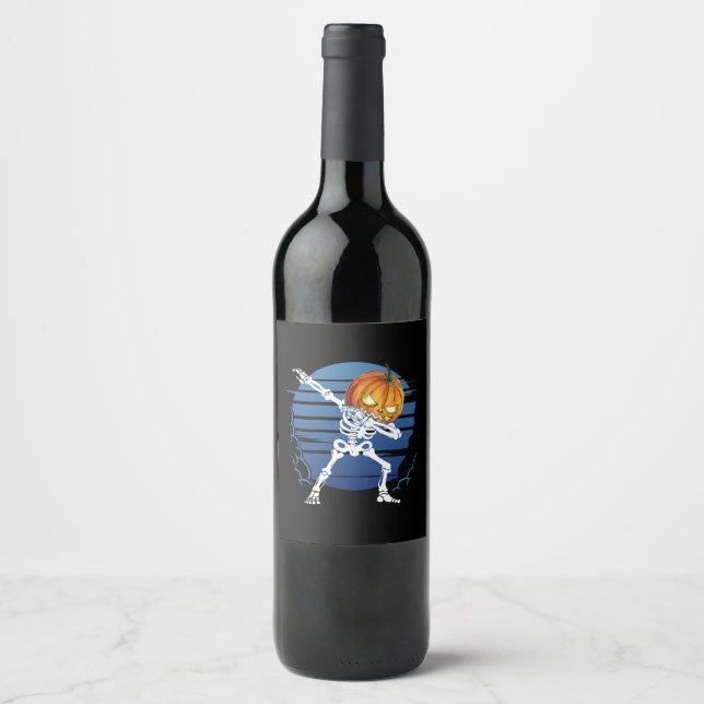 skeleton halloween pumpkin vintage retro sunset wine label (Front)
