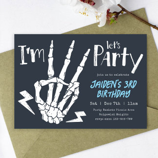 Skeleton Halloween Rad Birthday Boys Third Party Invitation
