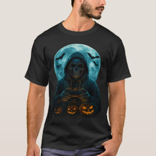 Skeleton Halloween Skull Gamer Spooky Pumpkin game T-Shirt