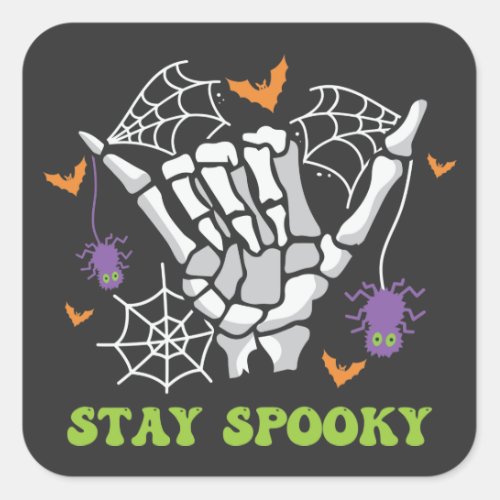 Skeleton Halloween Stay Spooky Square Sticker