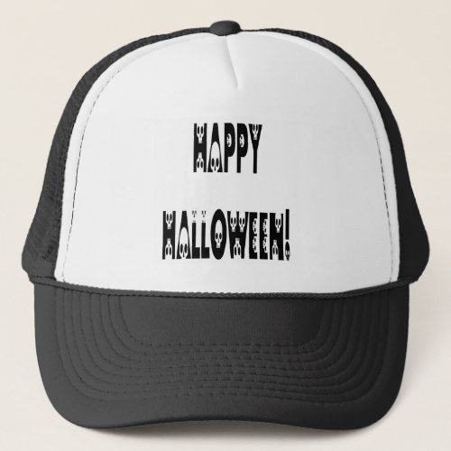 Skeleton Halloween Text Trucker Hat
