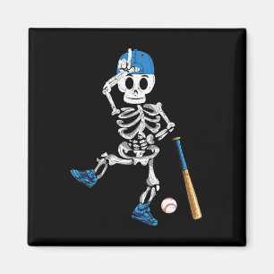 Skeleton Halloween Vintage Baseball Playing  Magnet