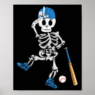 Skeleton Halloween Vintage Baseball Playing Poster