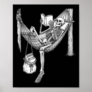 Skeleton hammock reading funny book lover gift poster