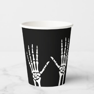 Skeleton Hand Bones On Black Halloween Paper Cups