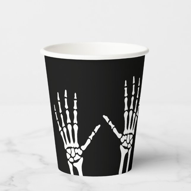 Skeleton Hand Bones On Black Halloween Paper Cups (Front)