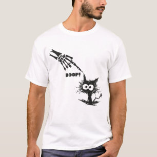 Skeleton Hand Boop On A Cat's Head Funny Halloween T-Shirt