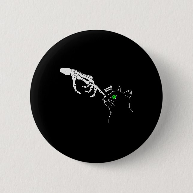 Skeleton Hand Boop On A Cat's Nose Funny Halloween Button (Front)