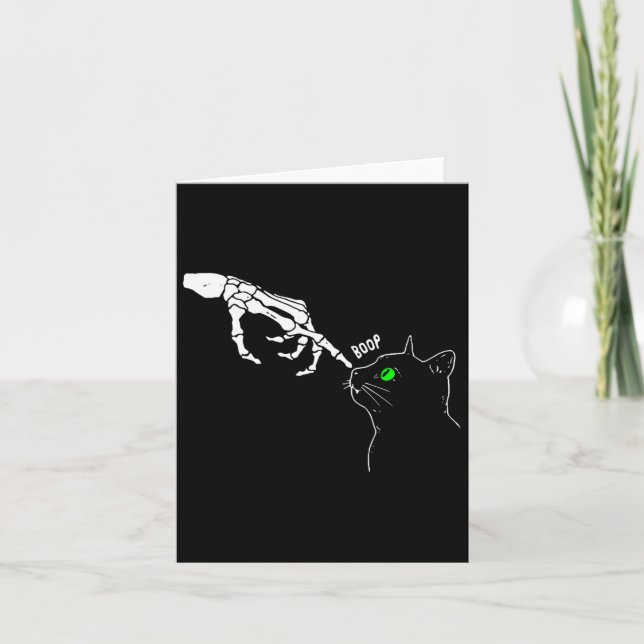 Skeleton Hand Boop On A Cat's Nose Funny Halloween Card (Front)