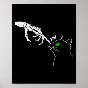 Skeleton Hand Boop On A Cats Nose Funny Halloween Poster