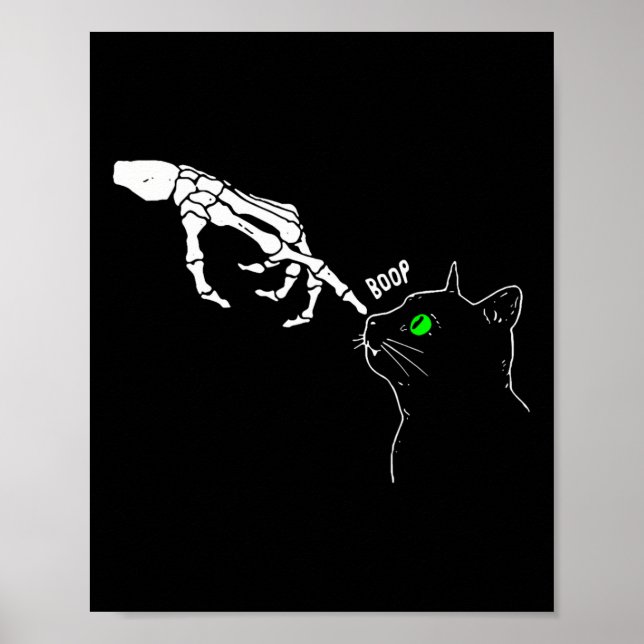 Skeleton Hand Boop On A Cat's Nose Funny Halloween Poster (Front)