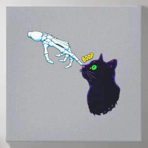 Skeleton Hand Booping A Cats Nose - Spooky Canvas Photo Tile