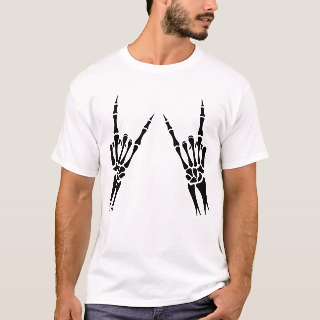 Skeleton Hand Halloween Bones Finger Skull T-Shirt (Front)