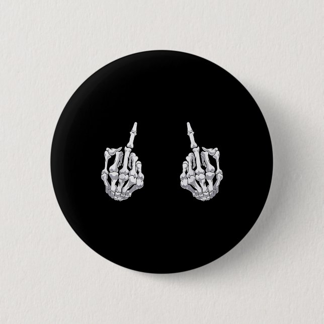 Skeleton Hand Halloween Bones Middle Finger Skull  Button (Front)
