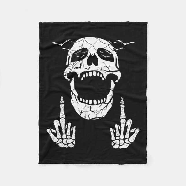 Skeleton Hand Halloween Bones Middle Finger Skull  Fleece Blanket (Front)
