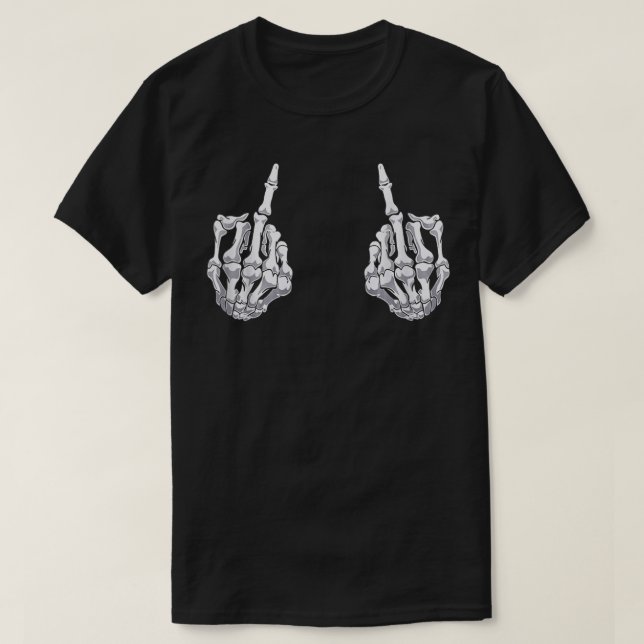 Skeleton Hand Halloween Bones Middle Finger Skull  T-Shirt (Design Front)