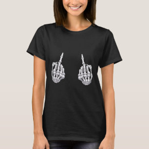 Skeleton Hand Halloween Bones Middle Finger Skull  T-Shirt