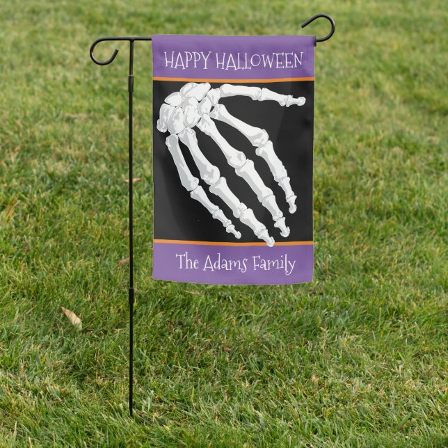 Skeleton Hand Happy Halloween Personalized Garden Flag (In SItu)