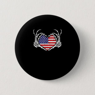 Skeleton Hand Heart 4th Of American Flag Patriotic Button