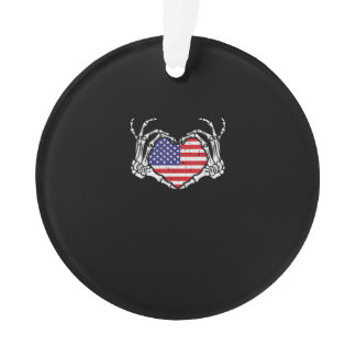 Skeleton Hand Heart 4th Of American Flag Patriotic Ornament