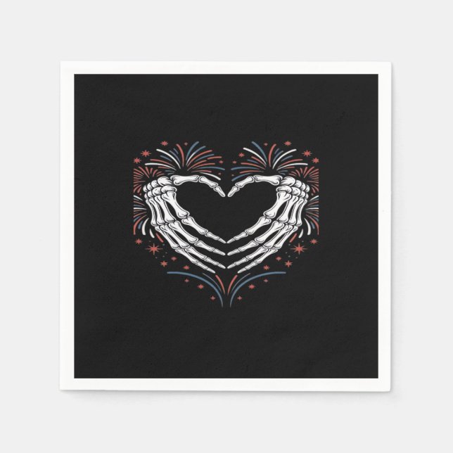 Skeleton Hand Heart 4th Of Usa Patriotic American Napkins (Front)