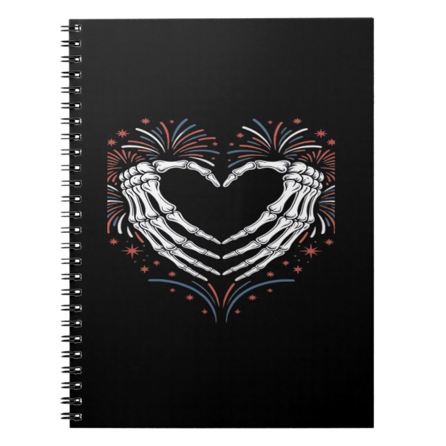 Skeleton Hand Heart 4th Of Usa Patriotic American Notebook (Front)
