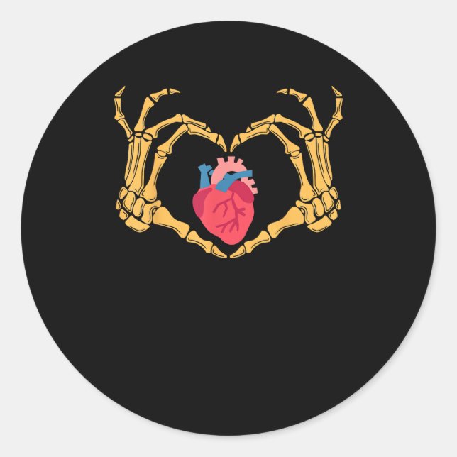 Skeleton Hand Heart Anatomy Cardiac Cvicu Nurse Classic Round Sticker (Front)