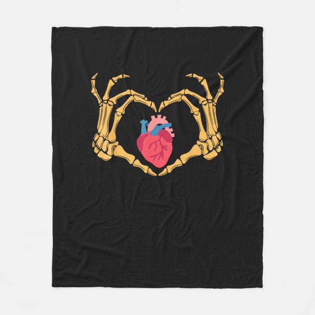 Skeleton Hand Heart Anatomy Cardiac Cvicu Nurse Fleece Blanket (Front)