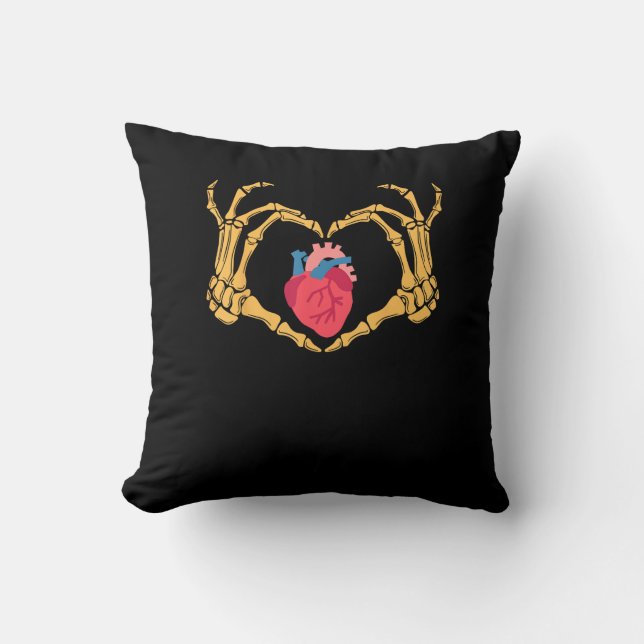 Skeleton Hand Heart Anatomy Cardiac Cvicu Nurse Throw Pillow (Front)