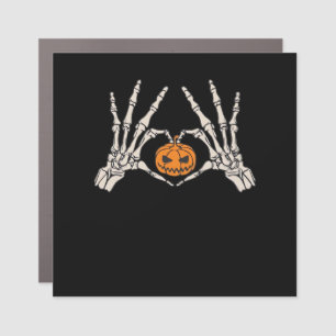 Skeleton Hand Heart And Pumpkin Funny Skull Car Magnet