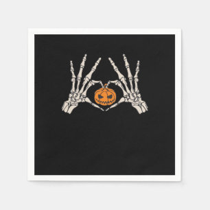 Skeleton Hand Heart And Pumpkin Funny Skull Napkins