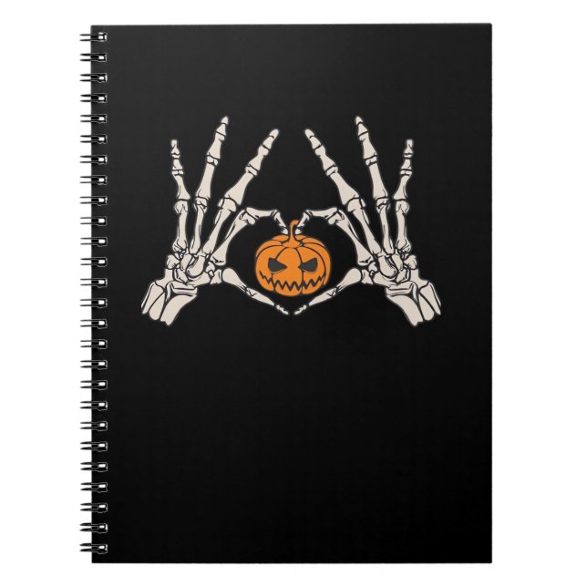 Skeleton Hand Heart And Pumpkin Funny Skull Notebook (Front)