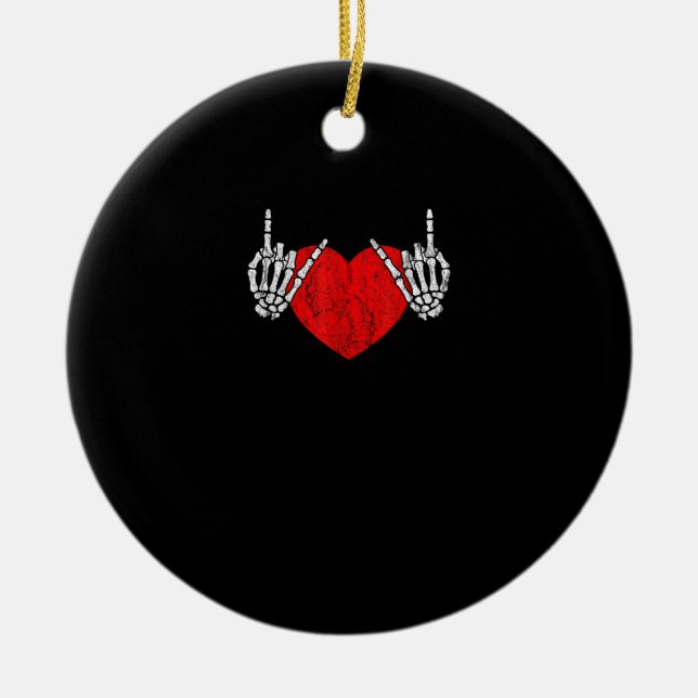 Skeleton Hand Heart And Roll, Valentines Halloween Ceramic Ornament (Front)