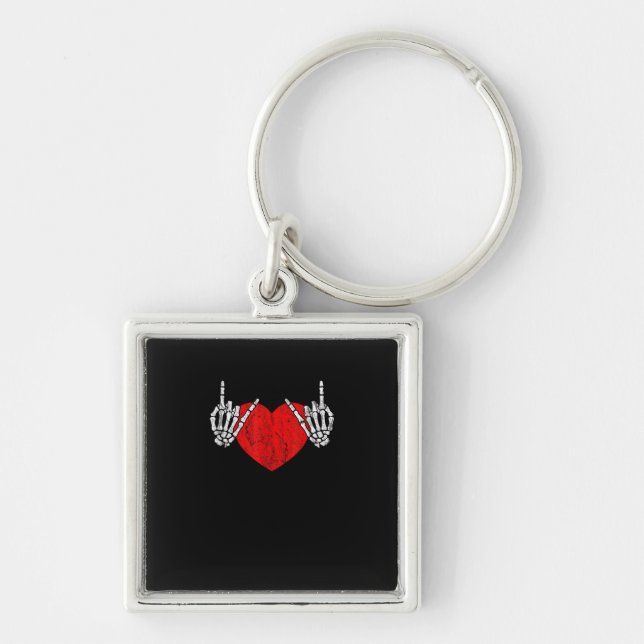 Skeleton Hand Heart And Roll Valentines Halloween Keychain (Front)