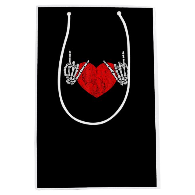 Skeleton Hand Heart And Roll Valentines Halloween Medium Gift Bag (Front)