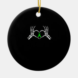 Skeleton Hand Heart Awareness Ribbon Supportive Ceramic Ornament