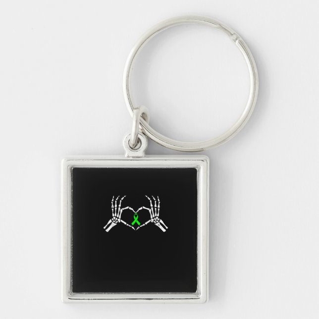 Skeleton Hand Heart Awareness Ribbon Supportive Keychain (Front)
