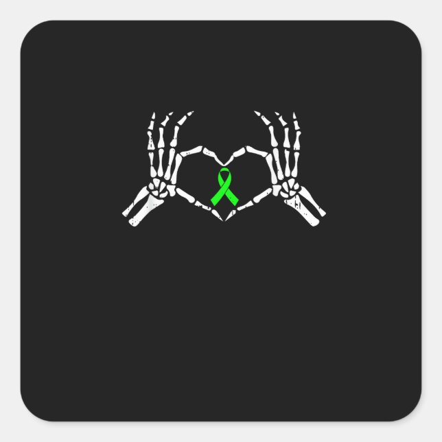 Skeleton Hand Heart Awareness Ribbon Supportive Square Sticker (Front)