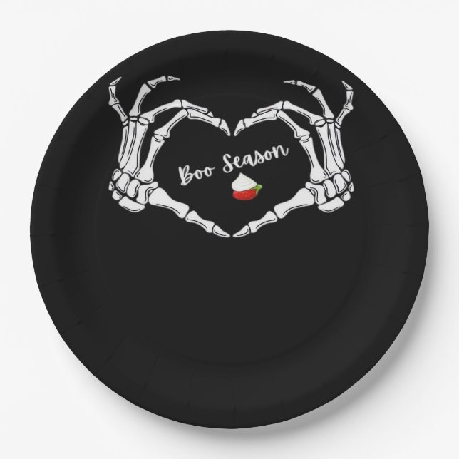 Skeleton Hand Heart Boo Season Classic Paper Plates (Front)