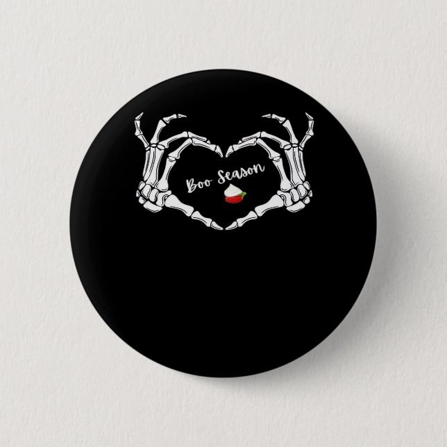 Skeleton Hand Heart Boo Season Spooky Vibe Button (Front)