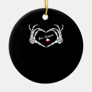 Skeleton Hand Heart Boo Season Spooky Vibe Ceramic Ornament
