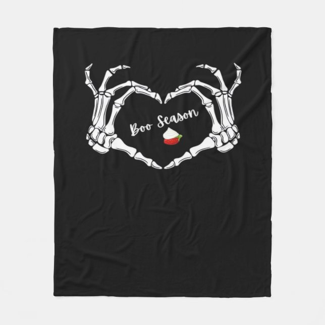 Skeleton Hand Heart Boo Season Spooky Vibe Fleece Blanket (Front)